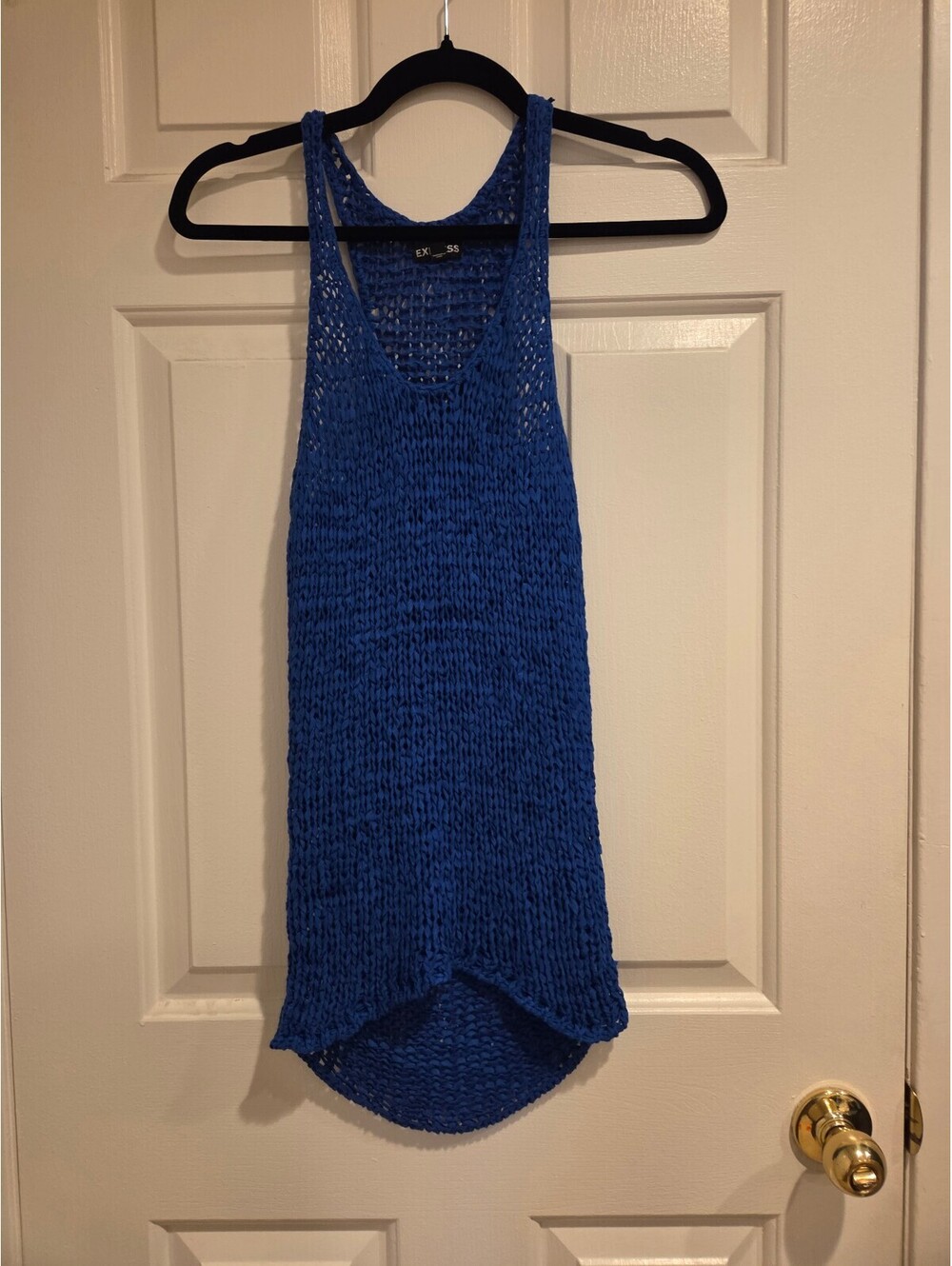 Express Cottagecore Women's Blue Crochet Muscle Tank Top royal blue XS